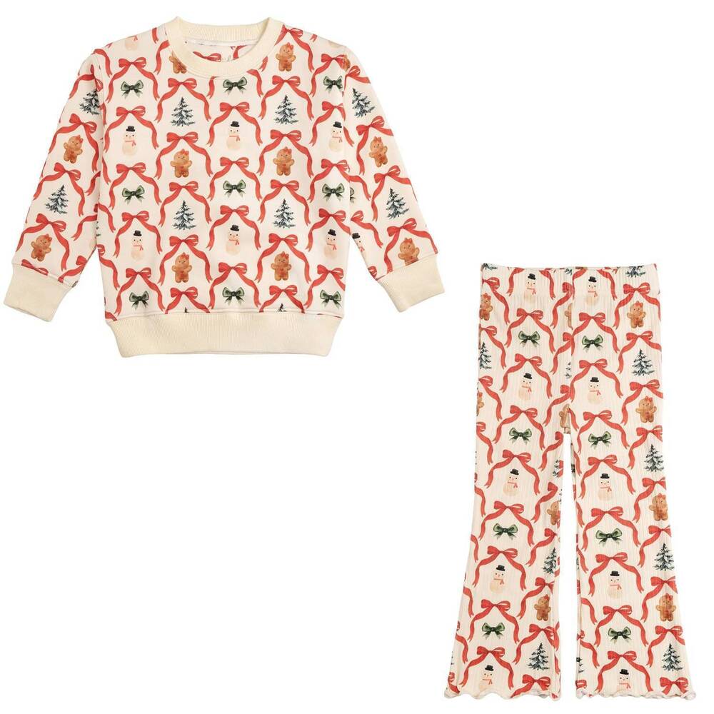 NEW SWEET WINK kids' christmas cutie sweatshirt & flare legging set in natural